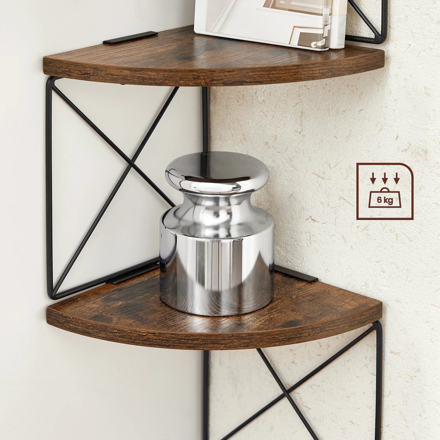 Étagère d'angle VASAGLE Zigzag – 5 niveaux, étagère murale vintage marron-noir, hauteur 127 cm