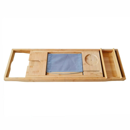 Bambus Badewannenablage 75–109 cm – erweiterbares Tablett mit Weinglashalter und Tabletfach
