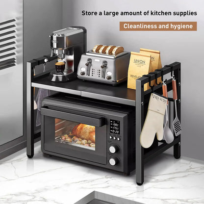 Support extensible pour micro-ondes 42-64 cm – Protection contre l'humidité et la rouille, organiseur de cuisine, noir