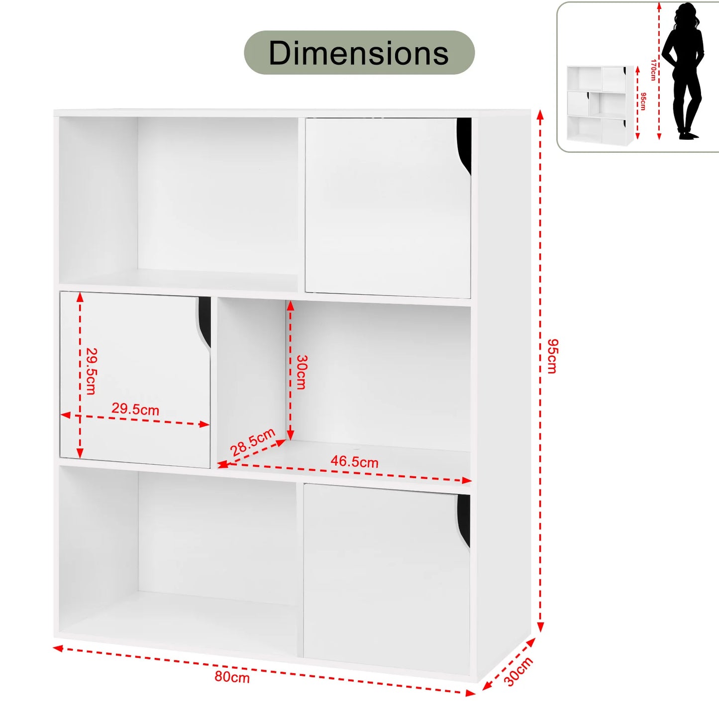 Bücherregal Weiß Eiche 80 x 96 x 30 cm Regal mit 6 Würfeln Skandinavisches Aufbewahrungsregal für Wohnzimmer Büro Arbeitszimmer
