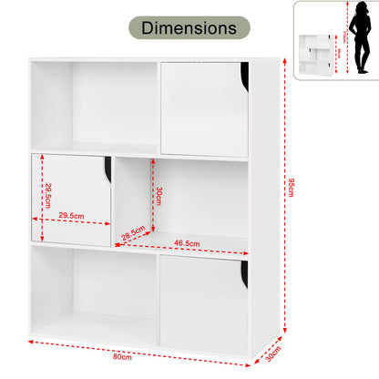 Bücherregal Weiß Eiche 80 x 96 x 30 cm Regal mit 6 Würfeln Skandinavisches Aufbewahrungsregal für Wohnzimmer Büro Arbeitszimmer