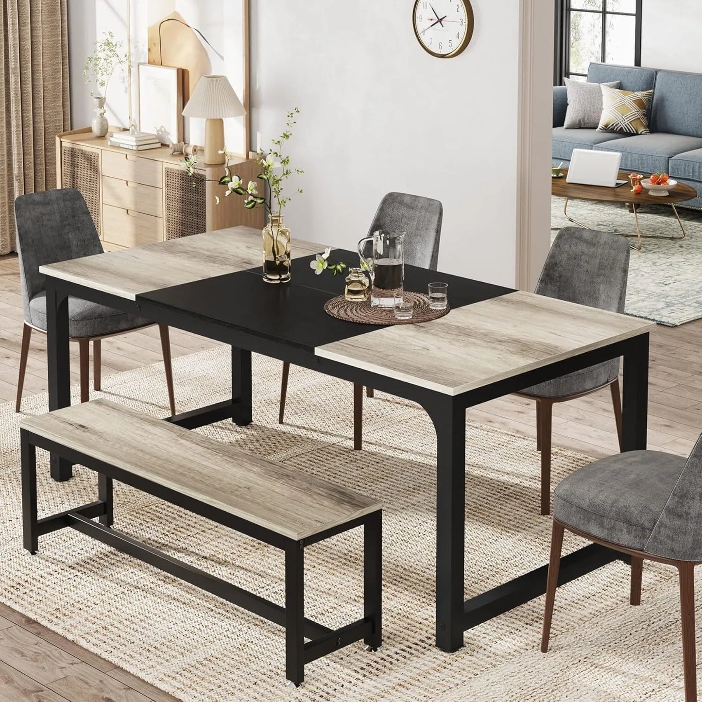 Industrial dining table 180 × 80 cm – for 6–8 people, rectangular, wood &amp; metal