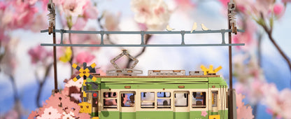 Robotime 3D Holzpuzzle Sakura Journey – Straßenbahn mit LED | DIY Modellbausatz für Kinder & Erwachsene