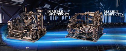Robotime ROKR Marble Spaceport – Elektrisches 3D-Holzpuzzle mit Kugelbahn | Modellbausatz für Erwachsene & Teenager