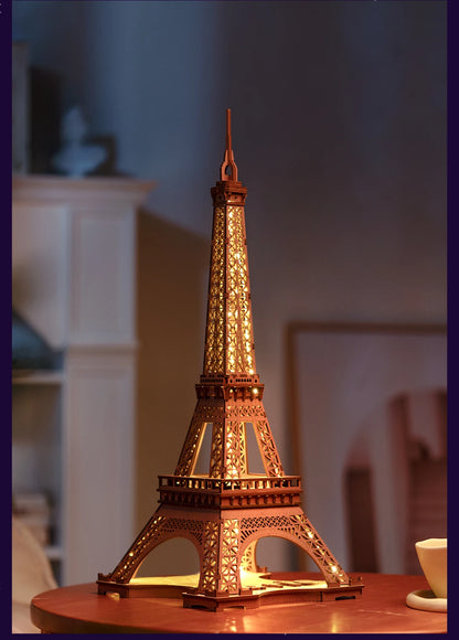 Robotime „Night of the Eiffel Tower“ – 3D Holzpuzzle mit Licht | Eiffelturm Modellbausatz 1:638 für Erwachsene & Kinder