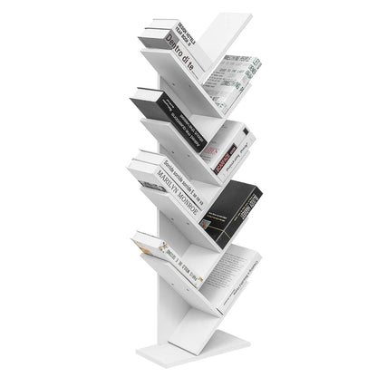 Weißes Bücherregal 40x20x127 cm 8 Ebenen Standregal CD Regal Aufbewahrungsregal für Bücher Spielzeug Büro Wohnzimmer