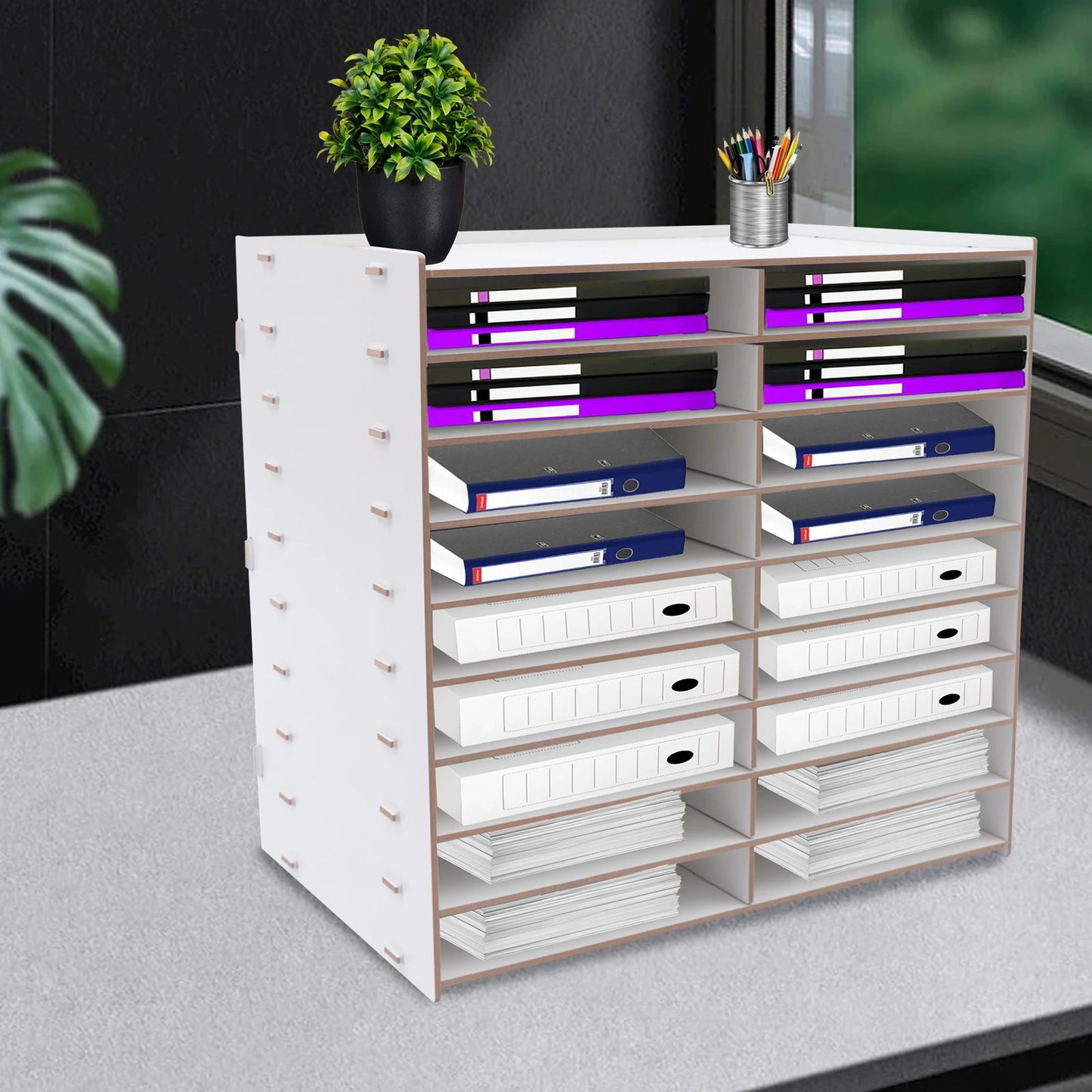 Schreibtisch Organizer Holz 18 Fächer Dokumentenablage Aktenregal A4 Aufbewahrungssystem für Büro und Home Office
