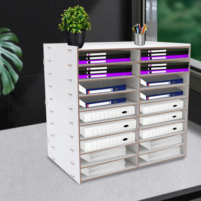 Schreibtisch Organizer Holz 18 Fächer Dokumentenablage Aktenregal A4 Aufbewahrungssystem für Büro und Home Office