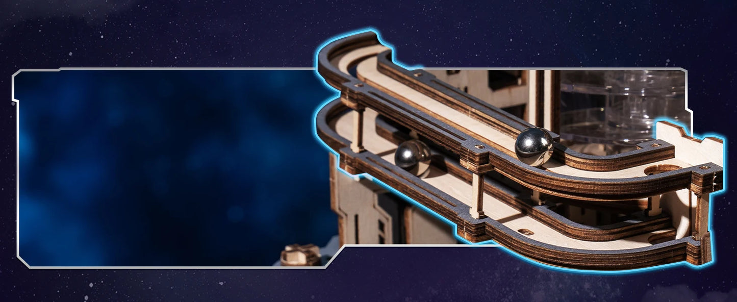 Robotime ROKR Marble Spaceport – Elektrisches 3D-Holzpuzzle mit Kugelbahn | Modellbausatz für Erwachsene & Teenager