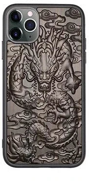 Storm Dragon – Coque en bois de santal premium gravée en 3D pour iPhone