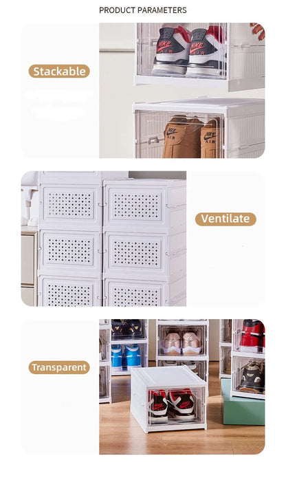 Meuble à chaussures pliable à 6 niveaux – Boîte de rangement transparente et empilable pour baskets et chaussures