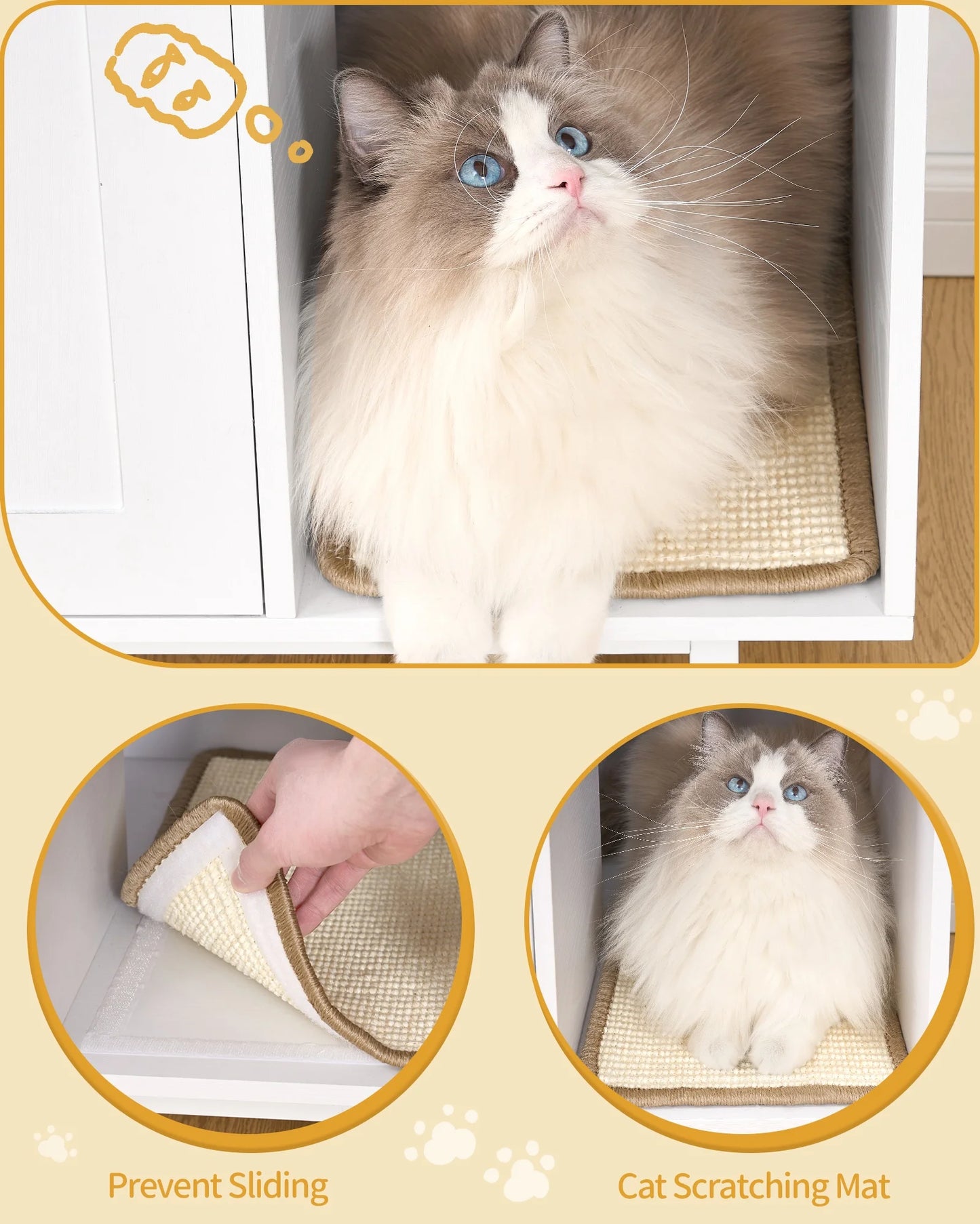 Bac à litière en bois pour chat – Maison cachée et table d'appoint – Blanc/Or – 80 × 50 × 61 cm