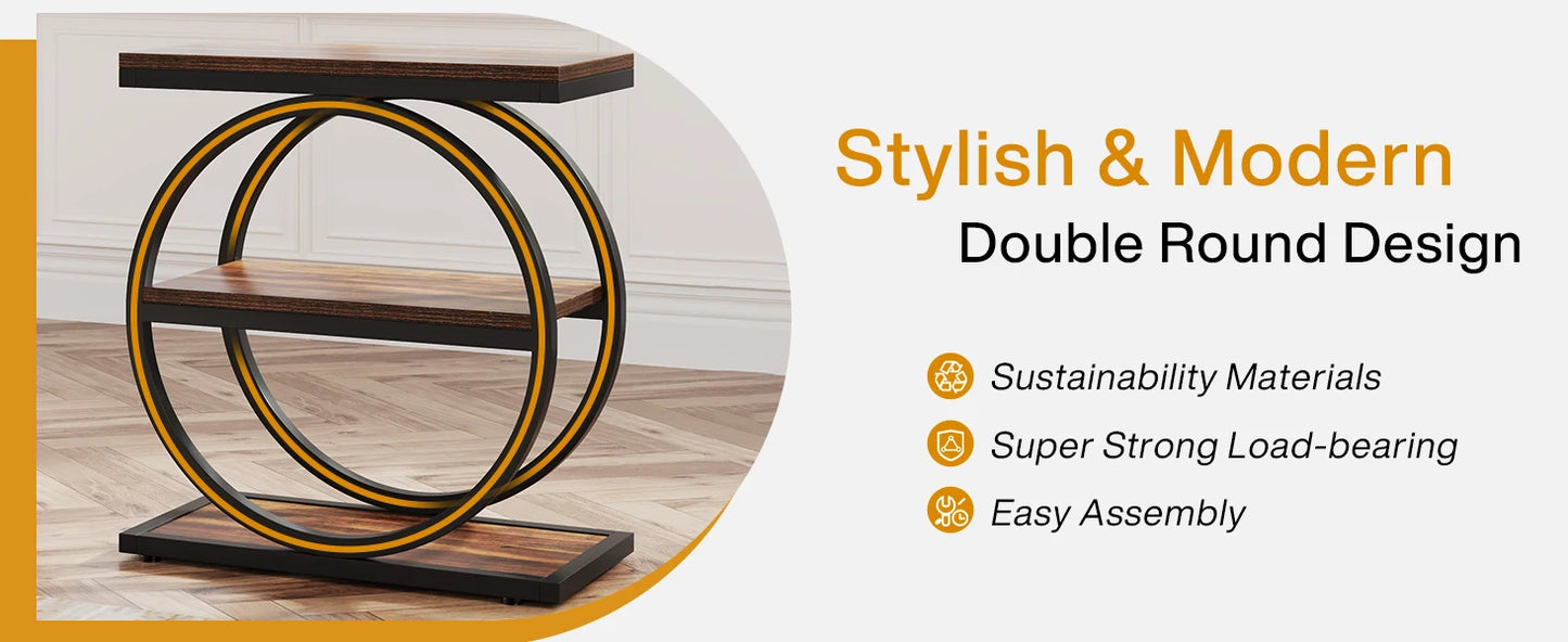 Tribesigns Side Table with 3 Storage Compartments – Narrow Industrial Style Sofa Table, Wood &amp; Metal, 60 cm High
