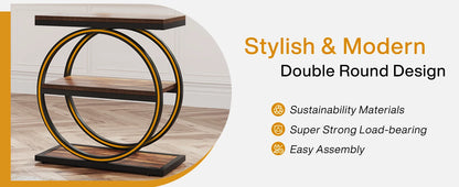 Tribesigns Side Table with 3 Storage Compartments – Narrow Industrial Style Sofa Table, Wood &amp; Metal, 60 cm High