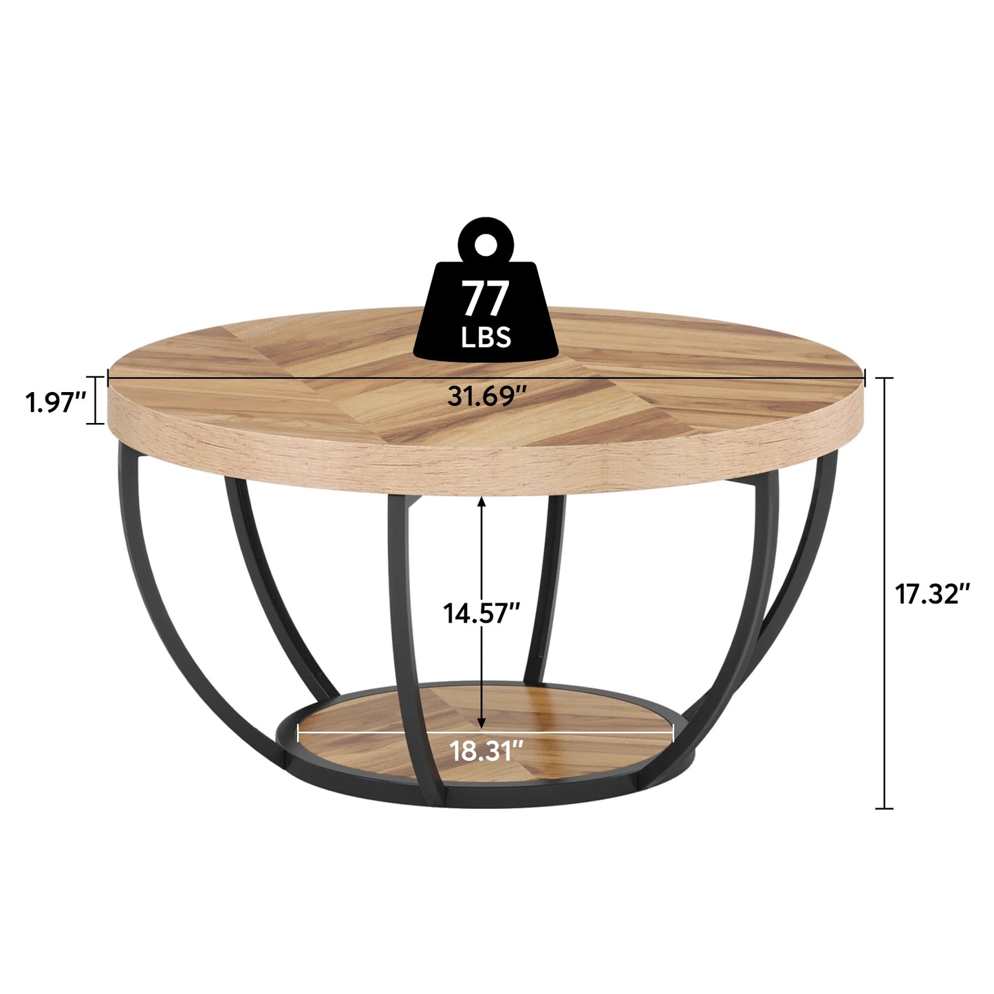 Tribesigns round coffee table Ø 80 cm – 2-tiered industrial-style sofa table with wood look and metal frame