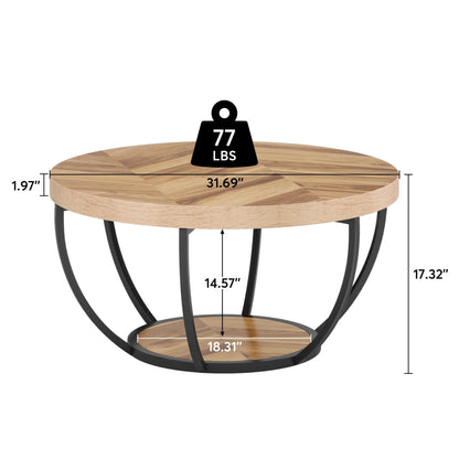 Tribesigns round coffee table Ø 80 cm – 2-tiered industrial-style sofa table with wood look and metal frame