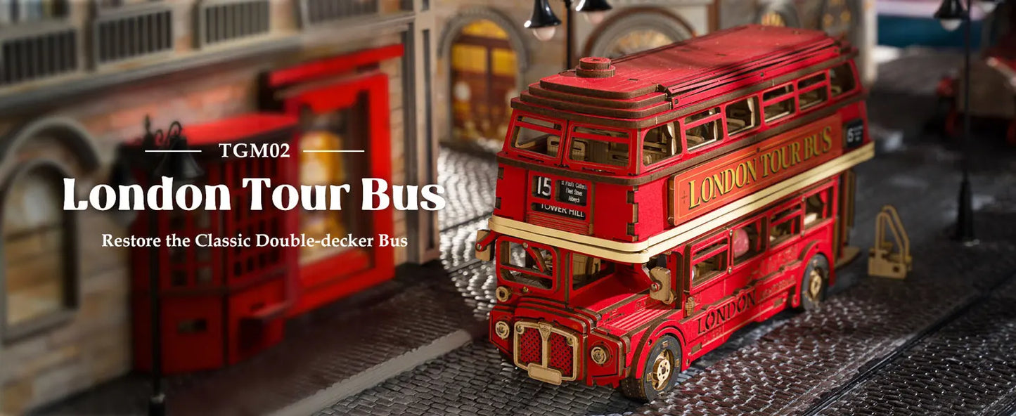 Robotime Rolife London Bus Holzpuzzle – 3D Modellbausatz aus Holz zum Basteln & Sammeln