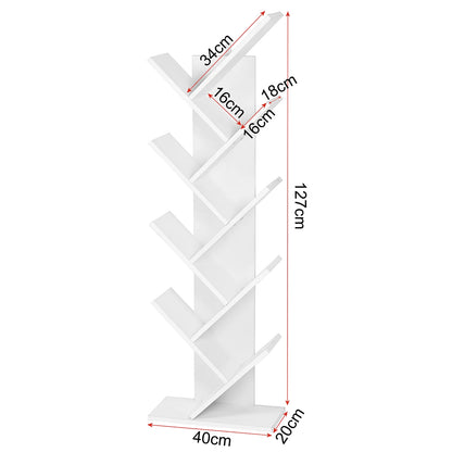 Weißes Bücherregal 40x20x127 cm 8 Ebenen Standregal CD Regal Aufbewahrungsregal für Bücher Spielzeug Büro Wohnzimmer
