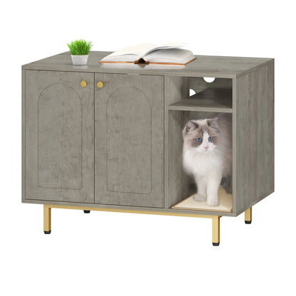 Bac à litière en bois pour chat – Maison cachée et table d'appoint – Blanc/Or – 80 × 50 × 61 cm