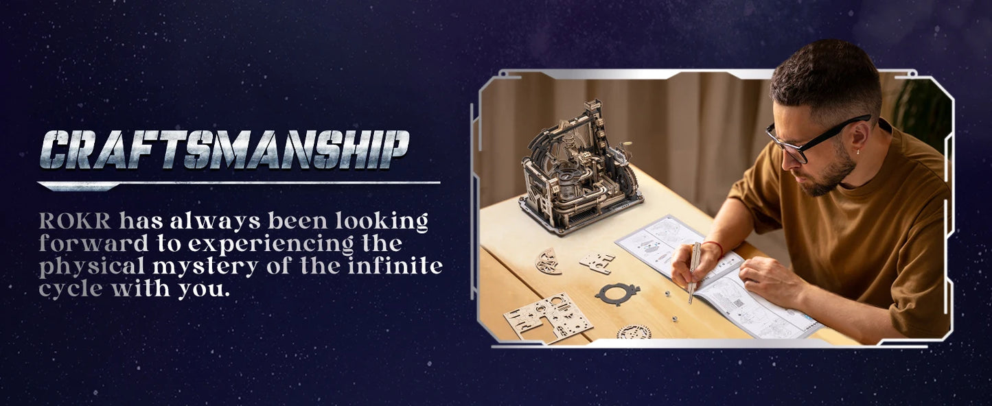 Robotime ROKR Marble Spaceport – Elektrisches 3D-Holzpuzzle mit Kugelbahn | Modellbausatz für Erwachsene & Teenager