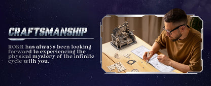 Robotime ROKR Marble Spaceport – Elektrisches 3D-Holzpuzzle mit Kugelbahn | Modellbausatz für Erwachsene & Teenager