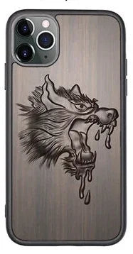 Le Loup – Coque de téléphone 3D en bois de santal véritable pour modèles d'iPhone