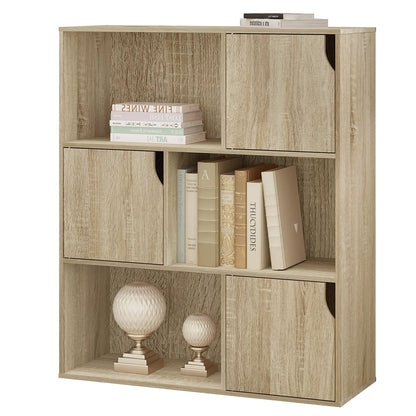 Bücherregal Weiß Eiche 80 x 96 x 30 cm Regal mit 6 Würfeln Skandinavisches Aufbewahrungsregal für Wohnzimmer Büro Arbeitszimmer