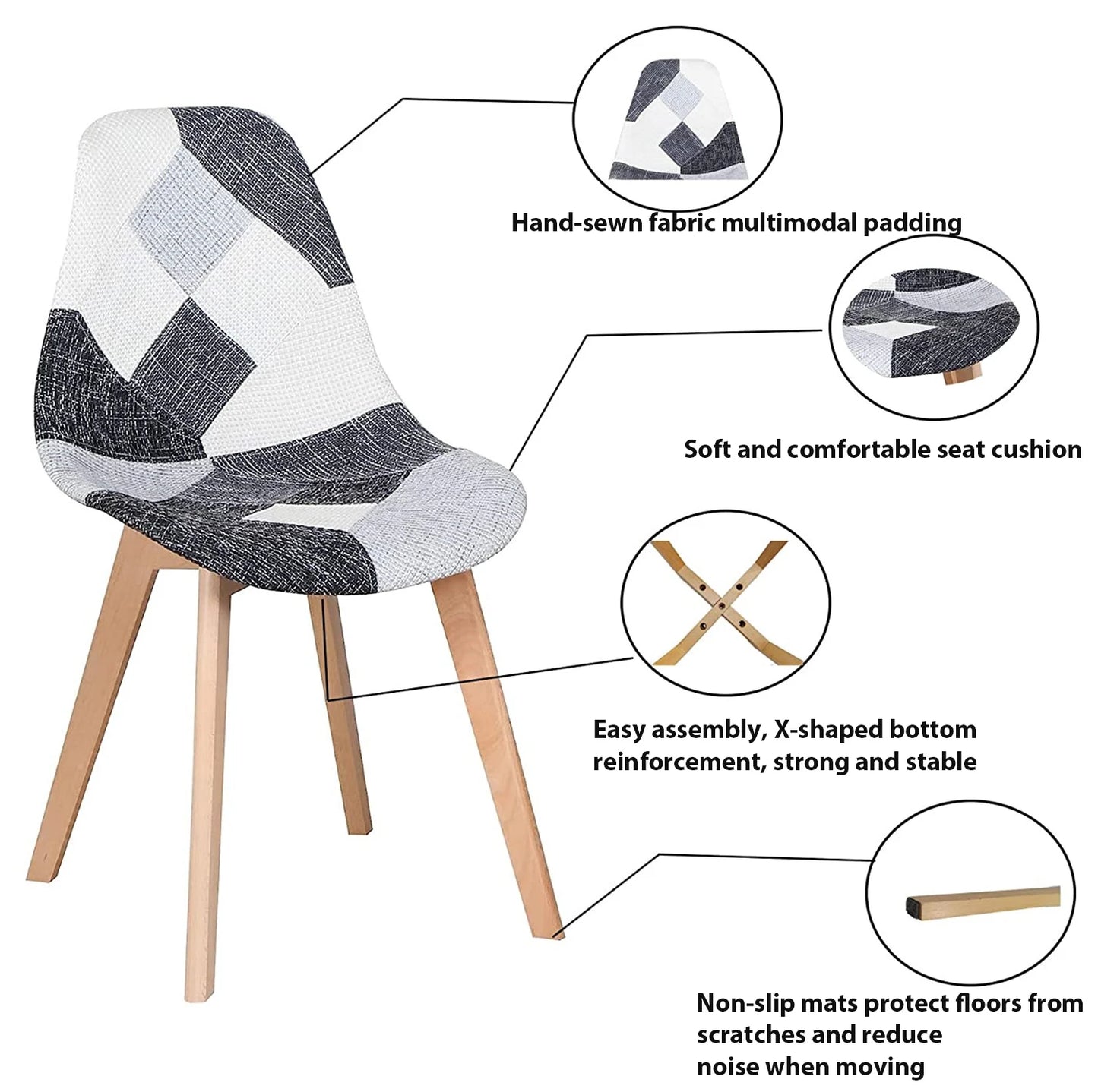 8er-Set Esszimmerstühle im skandinavischen Patchwork-Stil – ergonomisch & farbenfroh