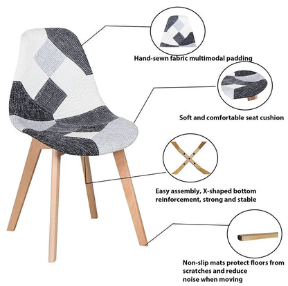 8er-Set Esszimmerstühle im skandinavischen Patchwork-Stil – ergonomisch & farbenfroh