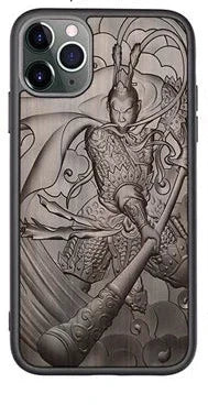 Monkey King – Coque en bois de santal gravée en 3D avec motif épique pour iPhone