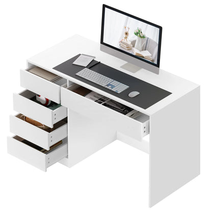 Weißer Computertisch mit 5 Schubladen 120 x 55 cm Schreibtisch Bürotisch Schminktisch ohne Spiegel