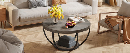 Tribesigns round coffee table Ø 80 cm – 2-tiered industrial-style sofa table with wood look and metal frame