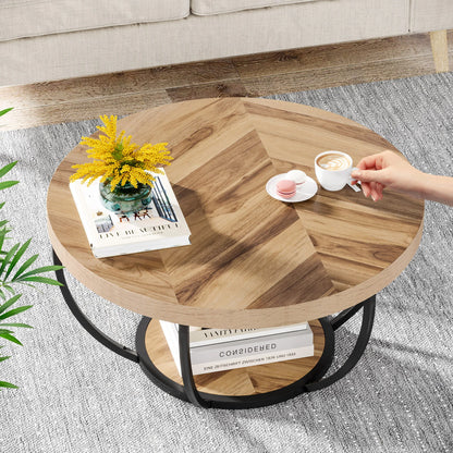 Tribesigns round coffee table Ø 80 cm – 2-tiered industrial-style sofa table with wood look and metal frame