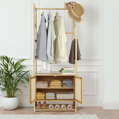 Kleiderständer aus Bambus mit Schrank & Regal – freistehend, modern & platzsparend