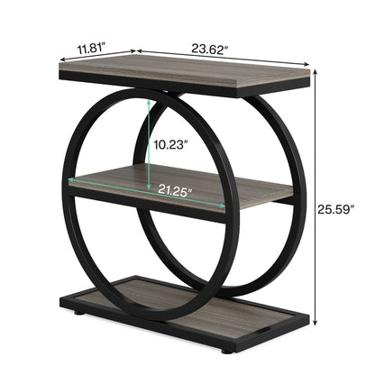 Tribesigns Side Table with 3 Storage Compartments – Narrow Industrial Style Sofa Table, Wood &amp; Metal, 60 cm High