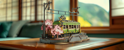 Robotime 3D Holzpuzzle Sakura Journey – Straßenbahn mit LED | DIY Modellbausatz für Kinder & Erwachsene