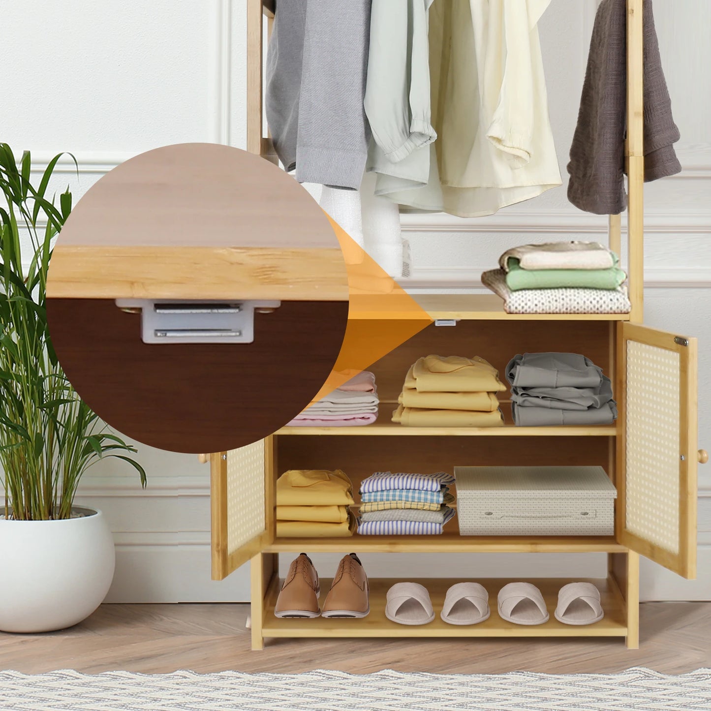 Kleiderständer aus Bambus mit Schrank & Regal – freistehend, modern & platzsparend