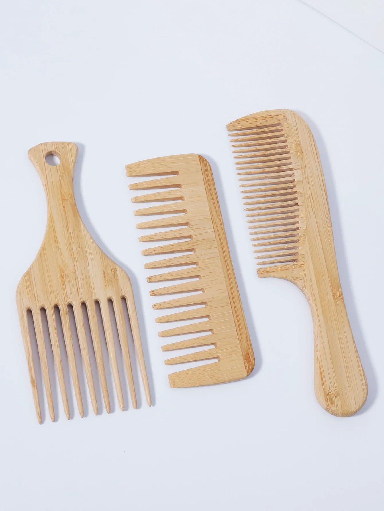 3-piece natural wooden comb set – anti-static fork comb &amp; styling combs for human hair &amp; wigs