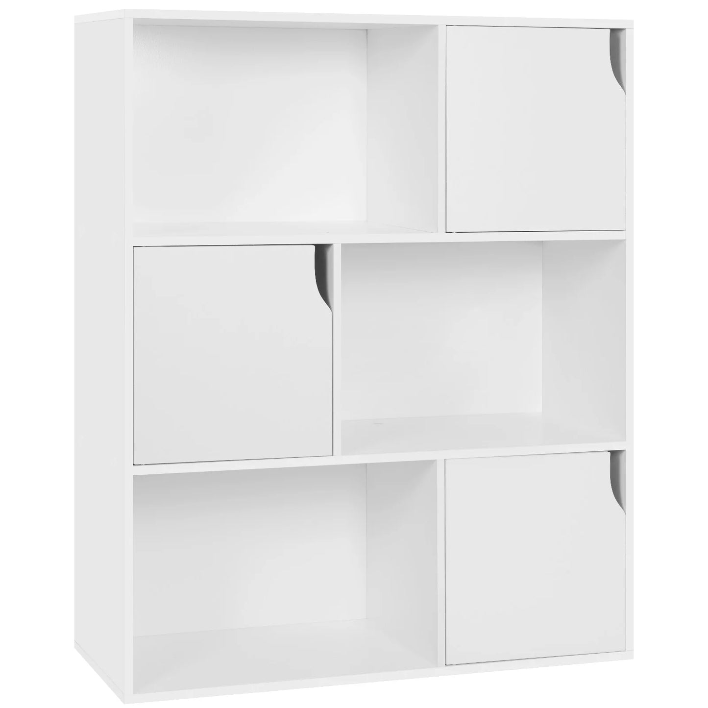 Bücherregal Weiß Eiche 80 x 96 x 30 cm Regal mit 6 Würfeln Skandinavisches Aufbewahrungsregal für Wohnzimmer Büro Arbeitszimmer