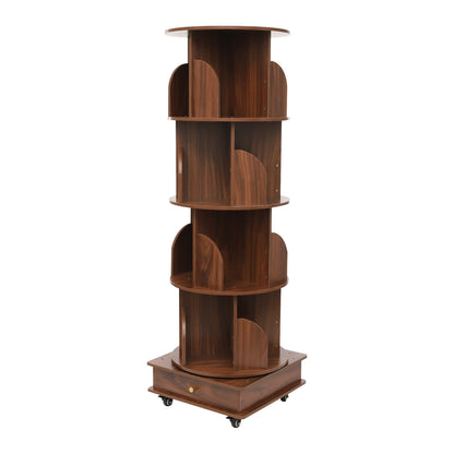 4-stufiges drehbares Bücherregal mit 360° Drehung 80–100 Bücher Holz Bücherregal mit Rollen für Wohnzimmer Büro Kinderzimmer