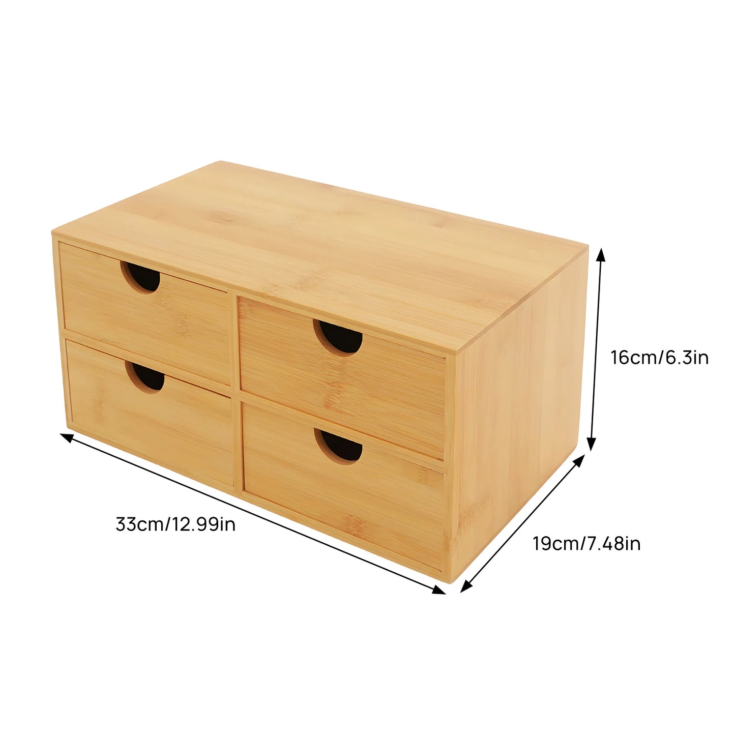 Bambus Schreibtisch Organizer mit 4 Schubladen 33 x 19 x 16 cm Naturholz Aufbewahrungskasten für Büro und Zuhause