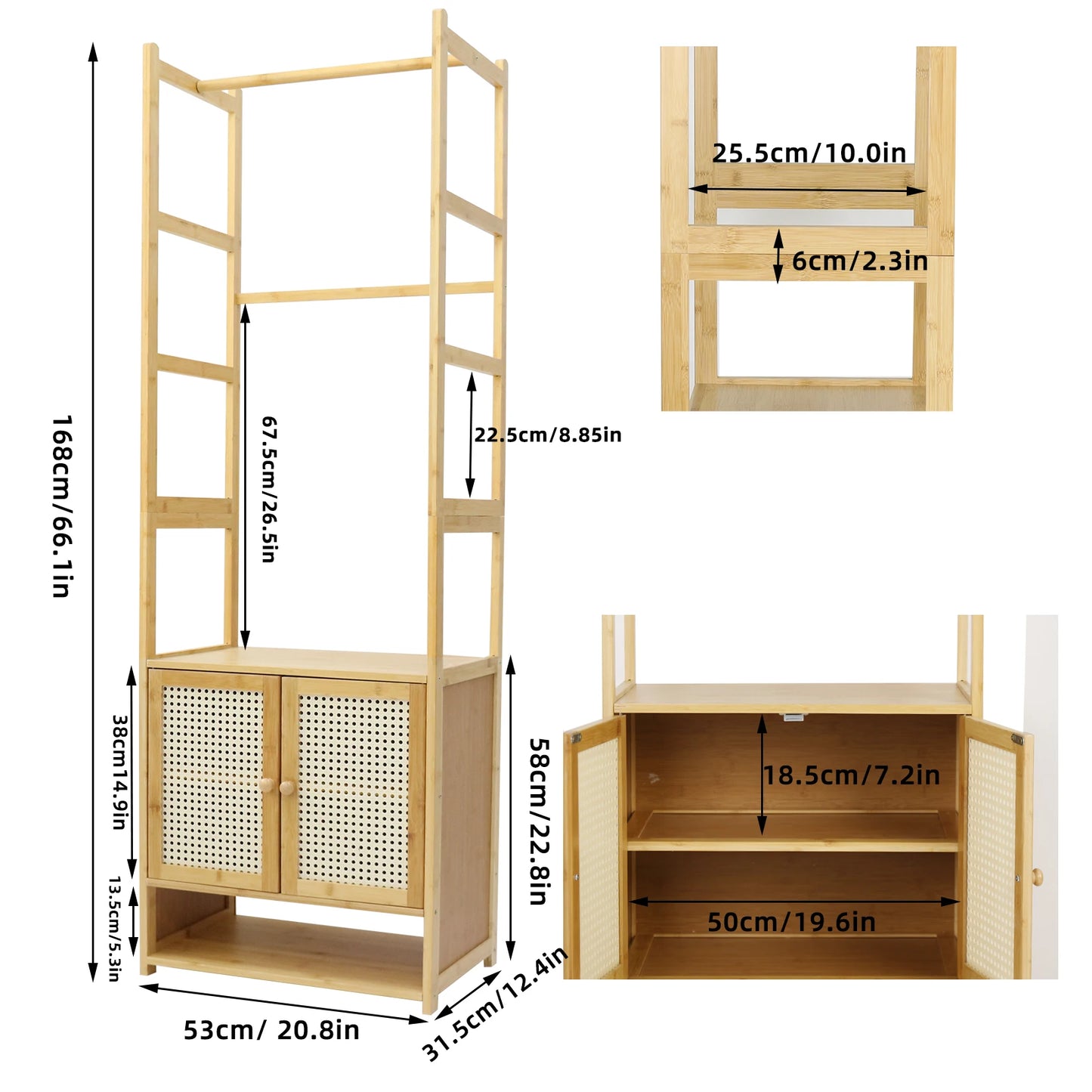 Kleiderständer aus Bambus mit Schrank & Regal – freistehend, modern & platzsparend