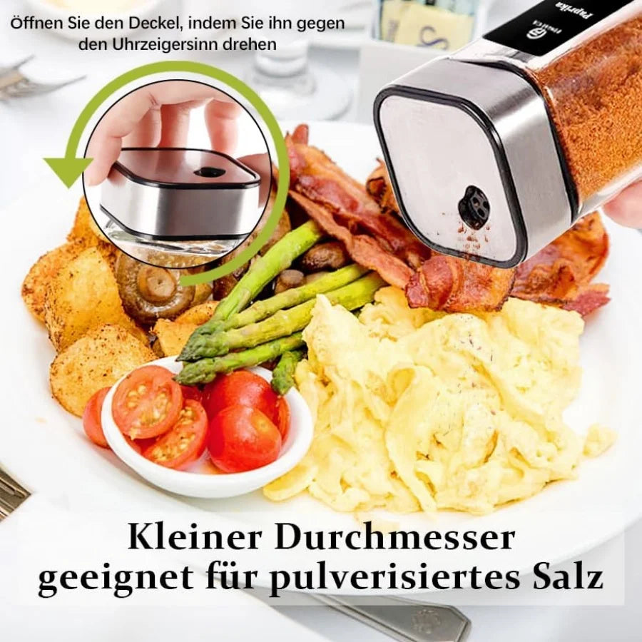 6/12/24er Set Gewürzgläser – 120ml mit 360° drehbarem Deckel, Etiketten & Zubehör | Aromafrisch & Luftdicht
