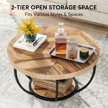 Tribesigns round coffee table Ø 80 cm – 2-tiered industrial-style sofa table with wood look and metal frame