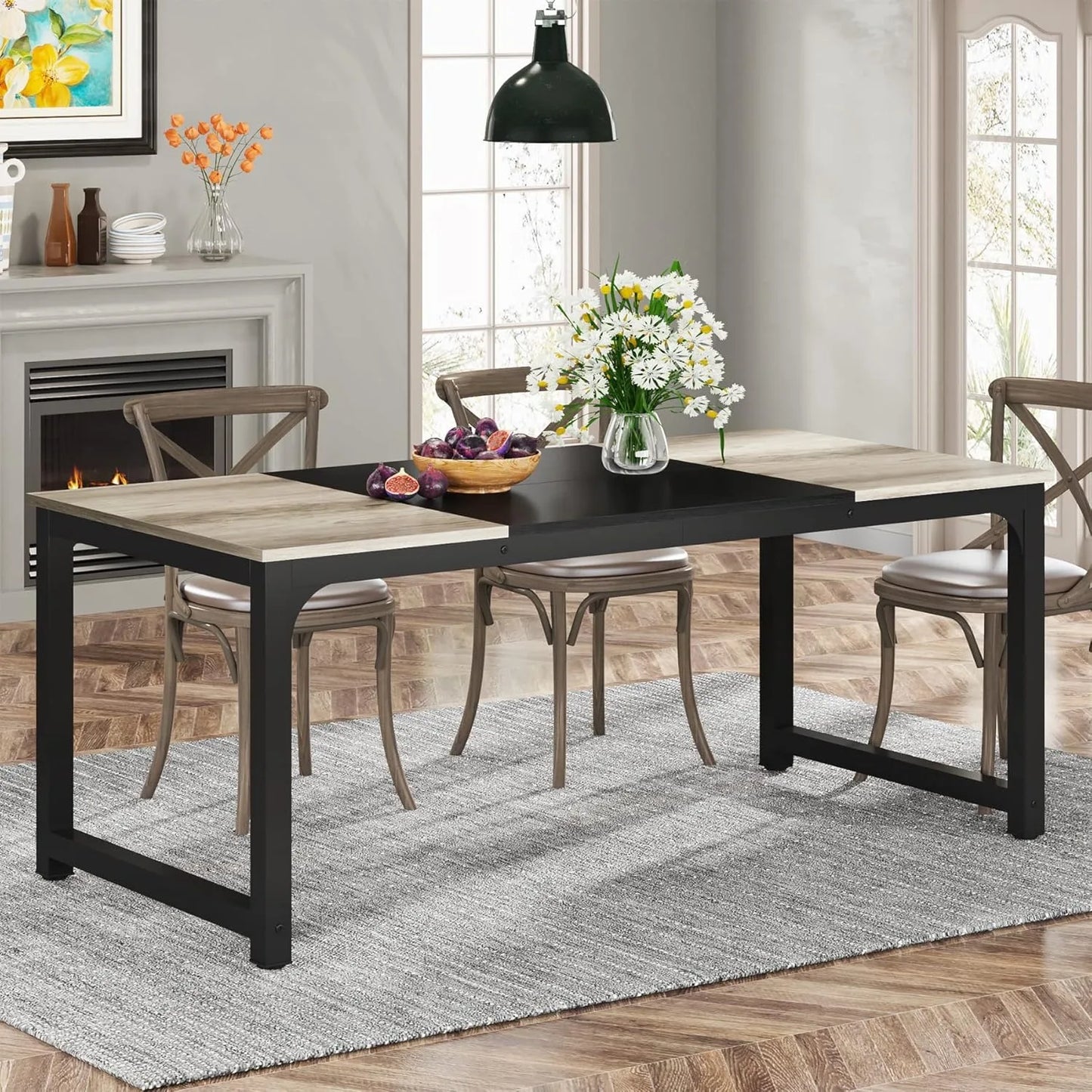 Industrial dining table 180 × 80 cm – for 6–8 people, rectangular, wood &amp; metal