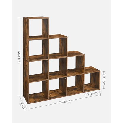 Bibliothèque escalier à 10 compartiments – étagère en bois, murale, moderne et stable