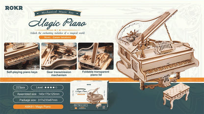 Robotime ROKR Spieluhr Holzpuzzle – Magic Piano & Magic Cello 3D Modellbausatz zum Basteln & Verschenken