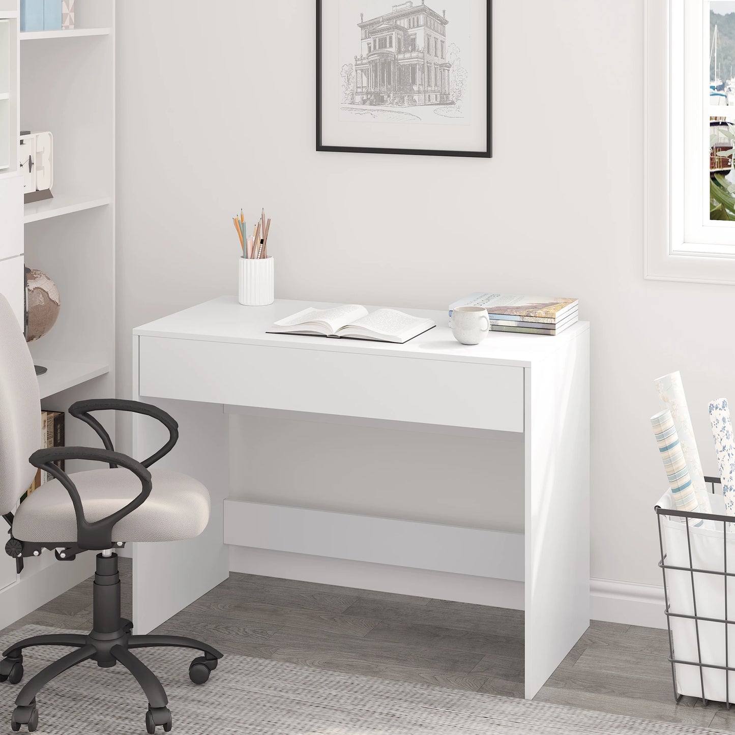 Weißer Computertisch mit 1 Schublade 100 x 50 x 75 cm Schreibtisch PC Laptop Tisch für Büro Wohnzimmer und Arbeitszimmer