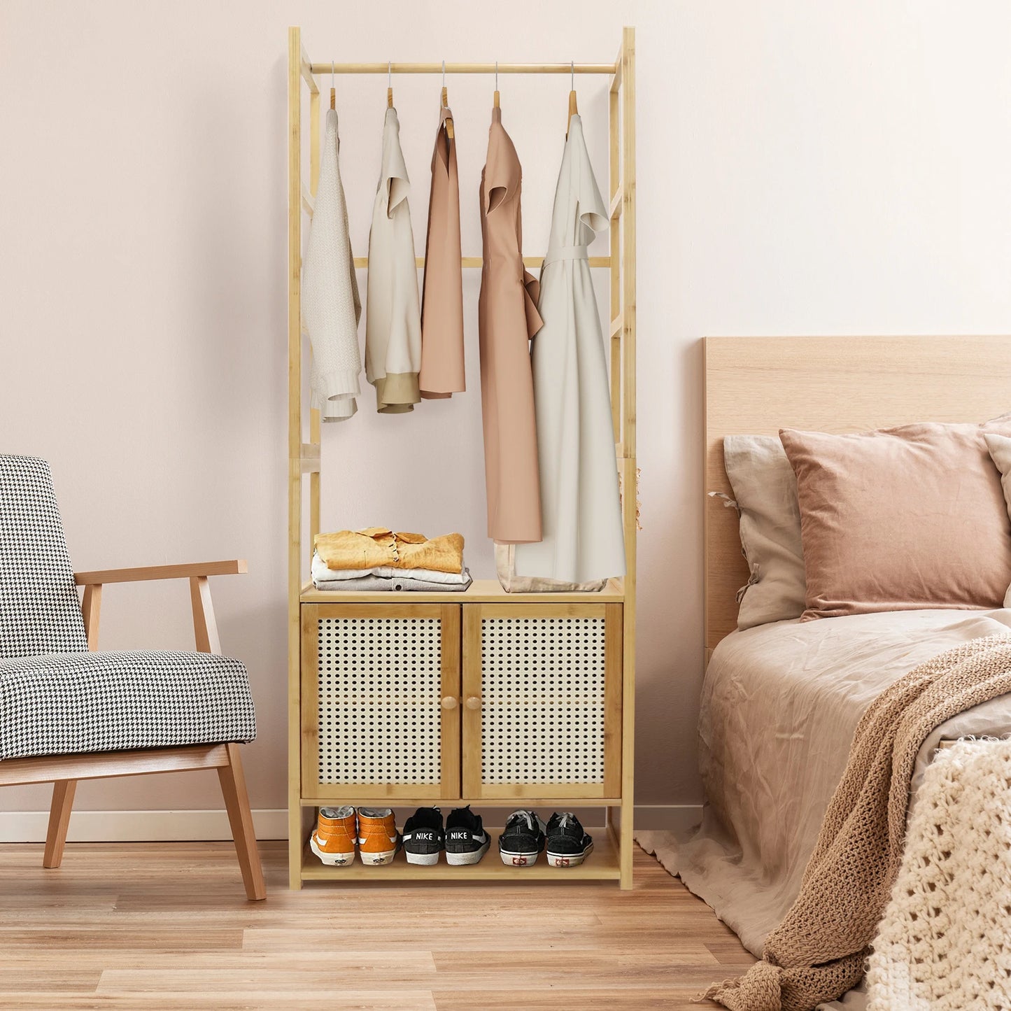 Kleiderständer aus Bambus mit Schrank & Regal – freistehend, modern & platzsparend