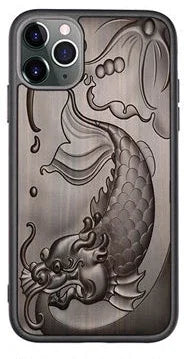 Dragon Fish – Coque iPhone 3D en bois de santal avec motif dragon en relief